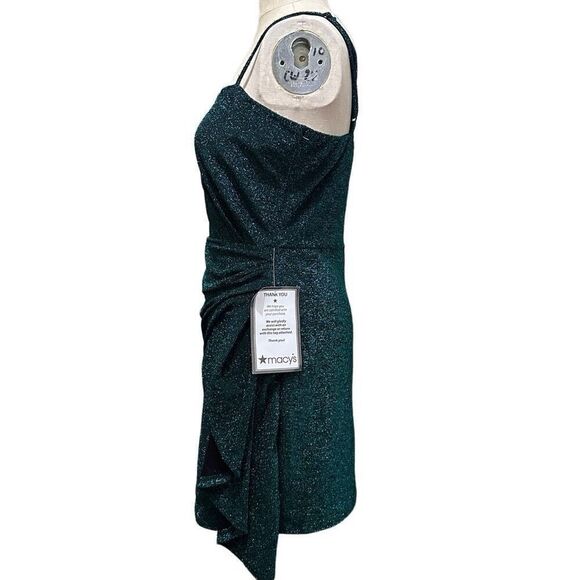 Trixxi Juniors Womens Metallic Gathered Mini Dress Hunter Green Above Knee Sz L - Picture 7 of 16